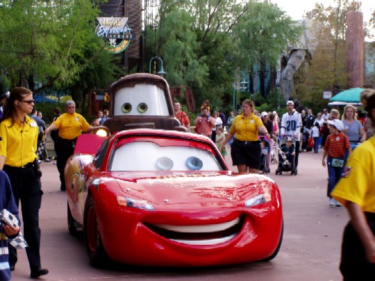 Lightning McQueen comes out to greet his fans.