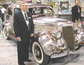 Bob with the 1936 Stainless Steel Ford. Click here for a larger view.